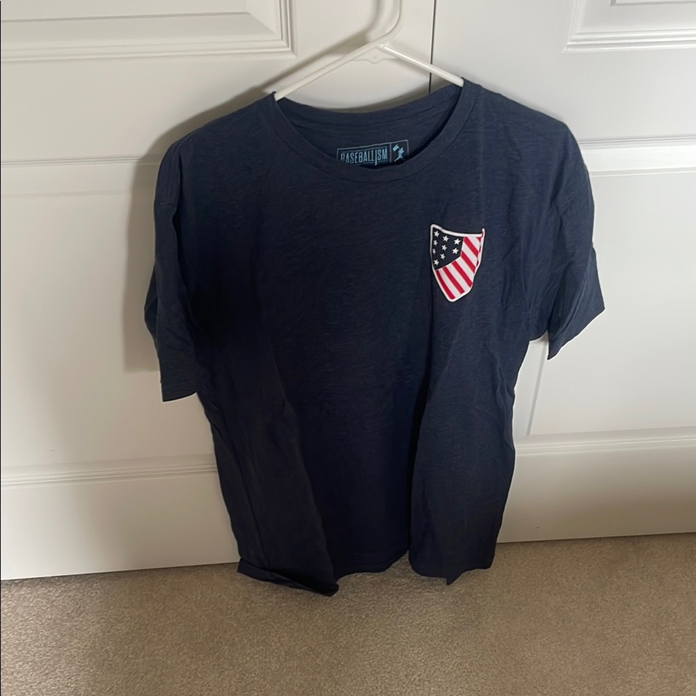 Navy Blue Men’s T-Shirt with American Flag Patch